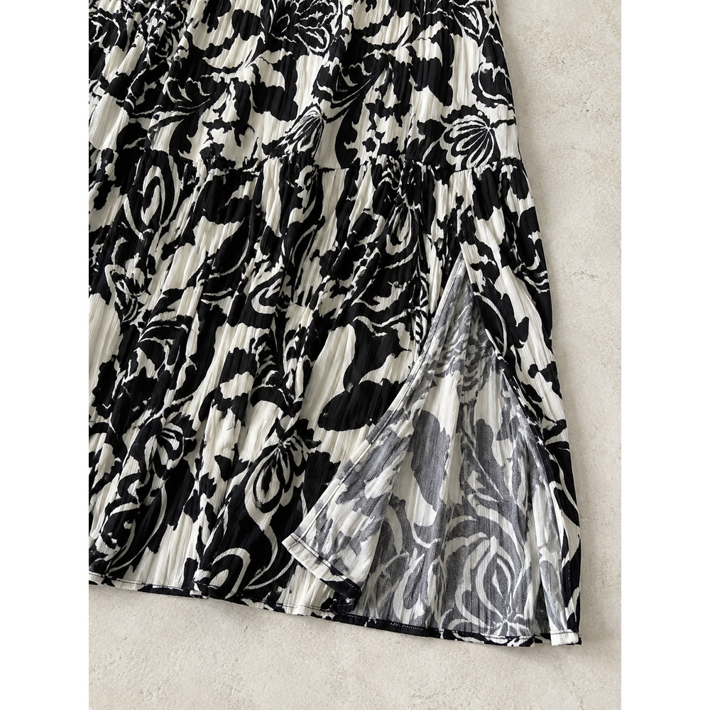 NWOT R&M Richards XL Black Ivory Floral Halter Maxi Dress Pleated Formal - Picture 5 of 7